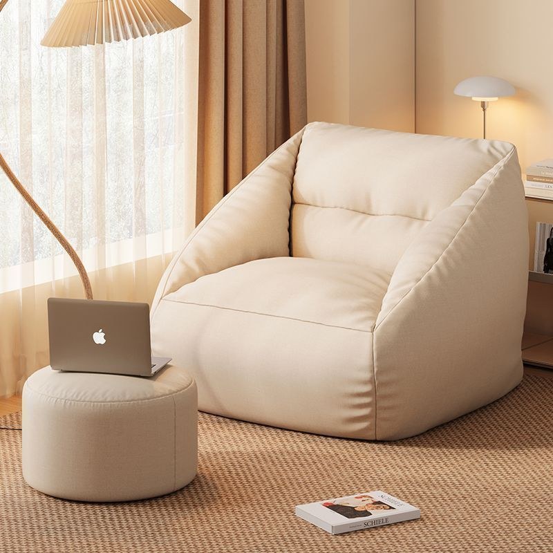Beige Bean Bag Chair With Beige detail 1